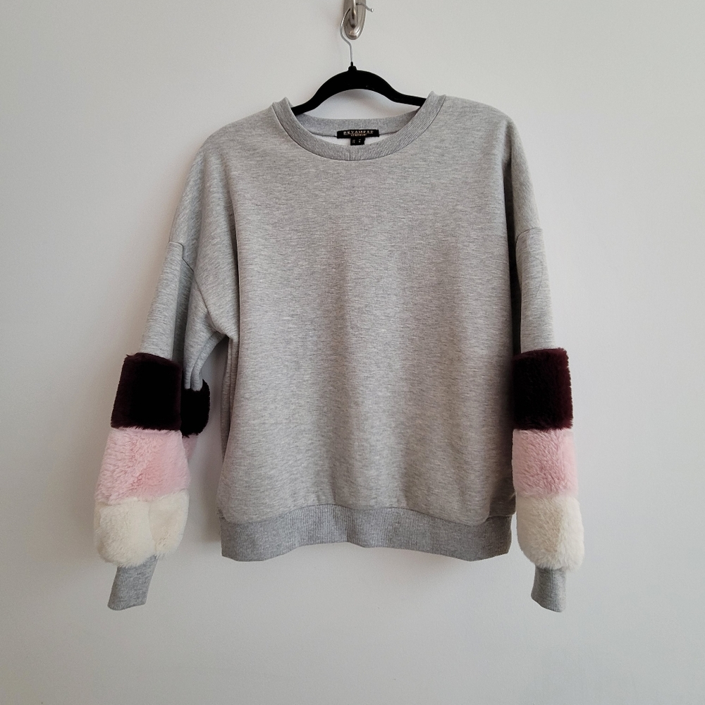 Furry Sleeve Crew Neck Sweatshirt